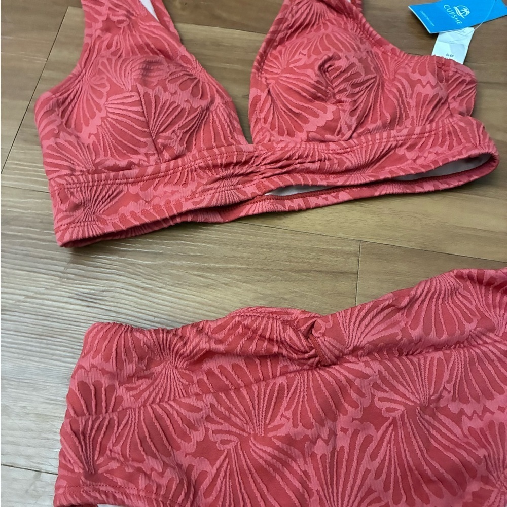 Cupshe Abstract Leafs Ruched Bralette & Twisted High Waist Bikini Set - Picture 3 of 6